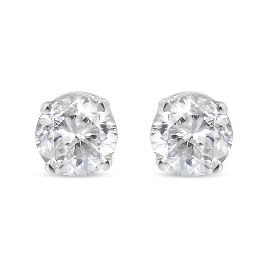 14K White Gold Round Cut Diamond Solitaire Stud Earrings
