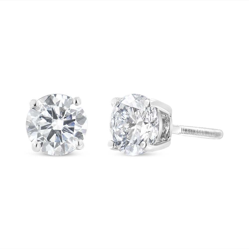 14K white gold lab-grown diamond solitaire stud earrings with 1 1/2 carat total weight.