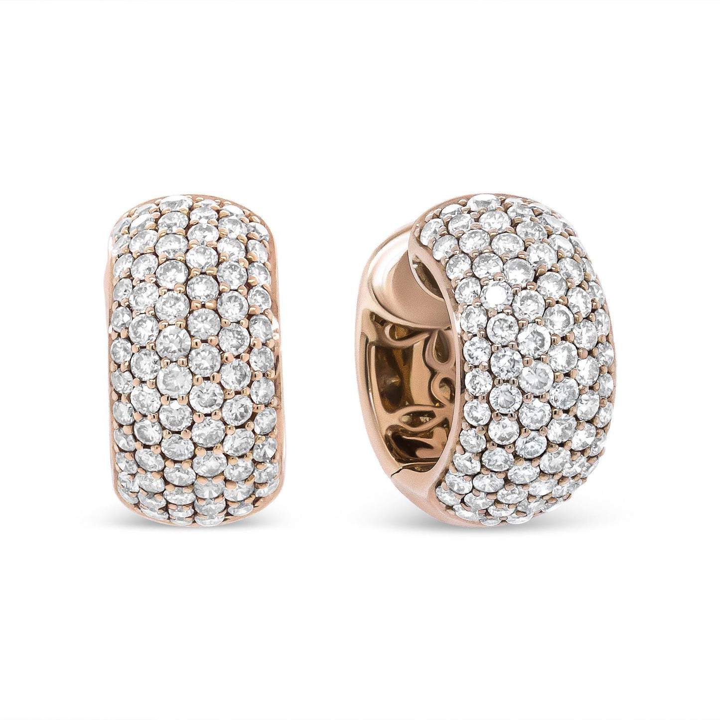 18K Rose Gold 3 1/8 Cttw Round Diamond Dome Hoop Earrings