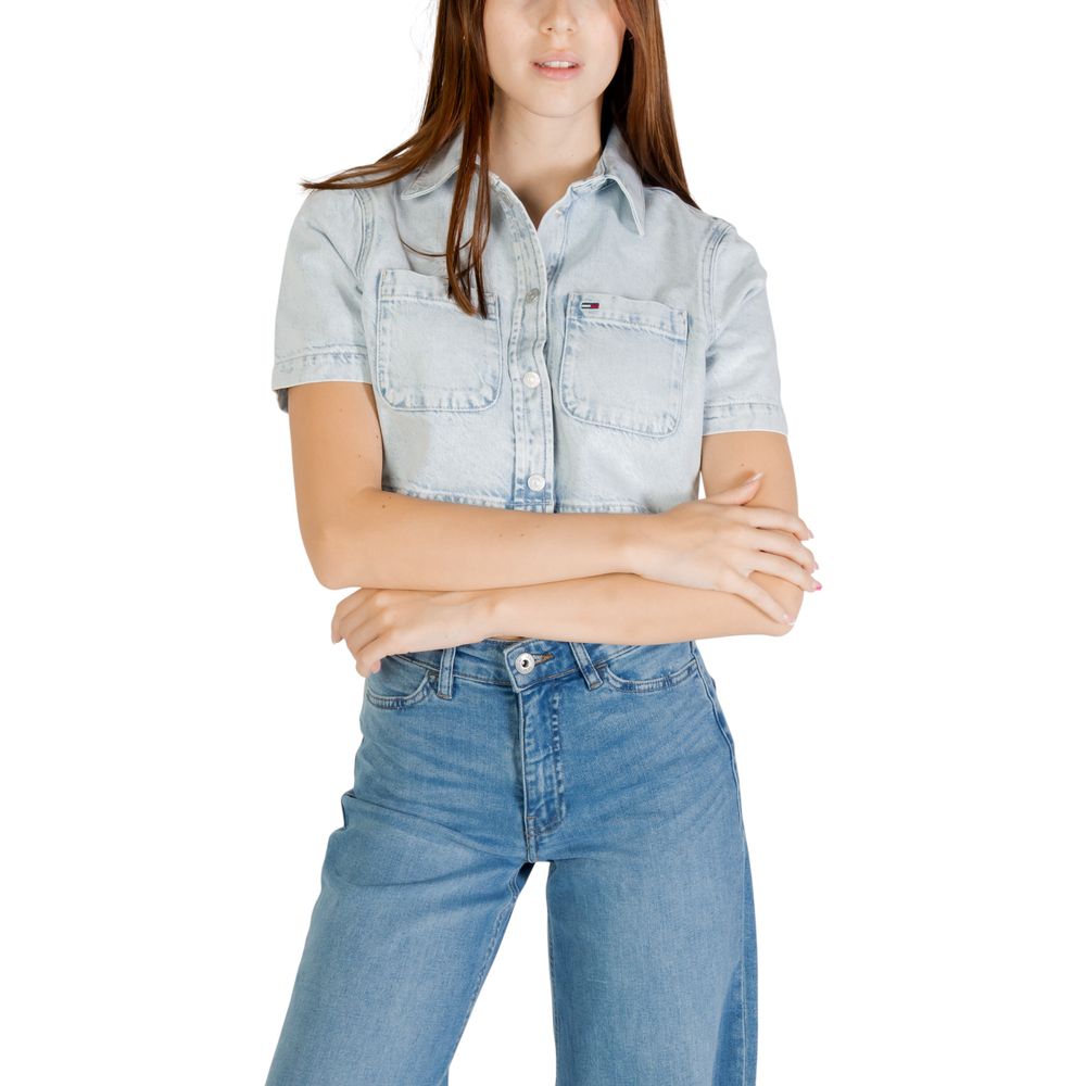 Tommy Hilfiger Cropped Shirt Recycled Cotton Light Blue