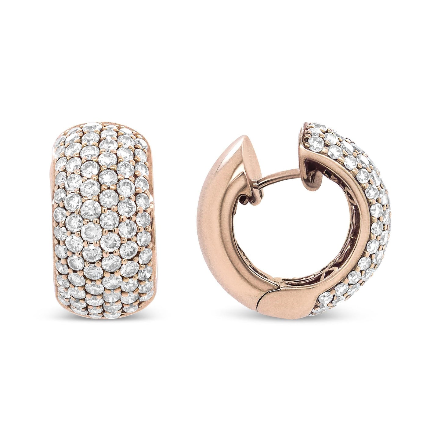 18K Rose Gold 3 1/8 Cttw Round Diamond Dome Hoop Earrings