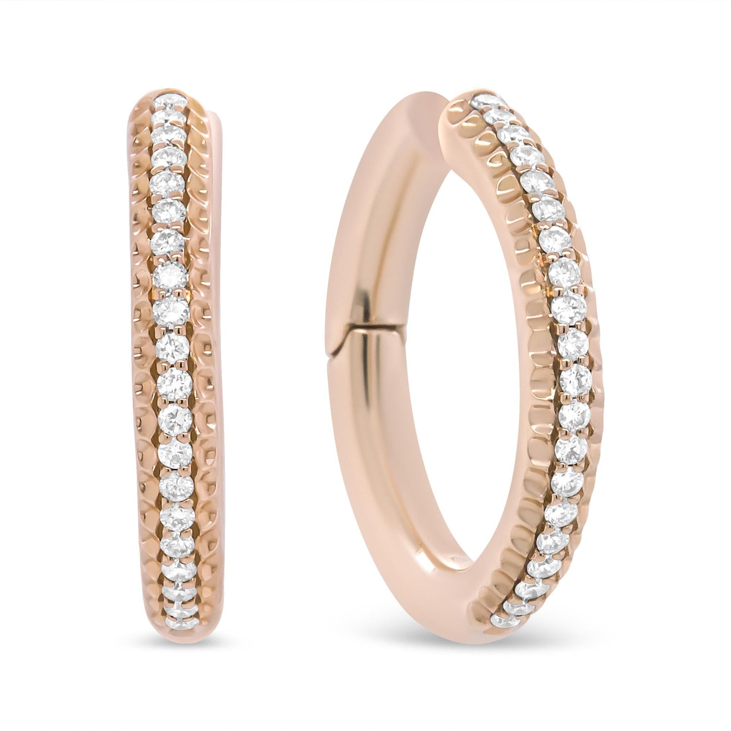 18K Rose Gold 1/3 Cttw Round Cut Diamond Hoop Earring