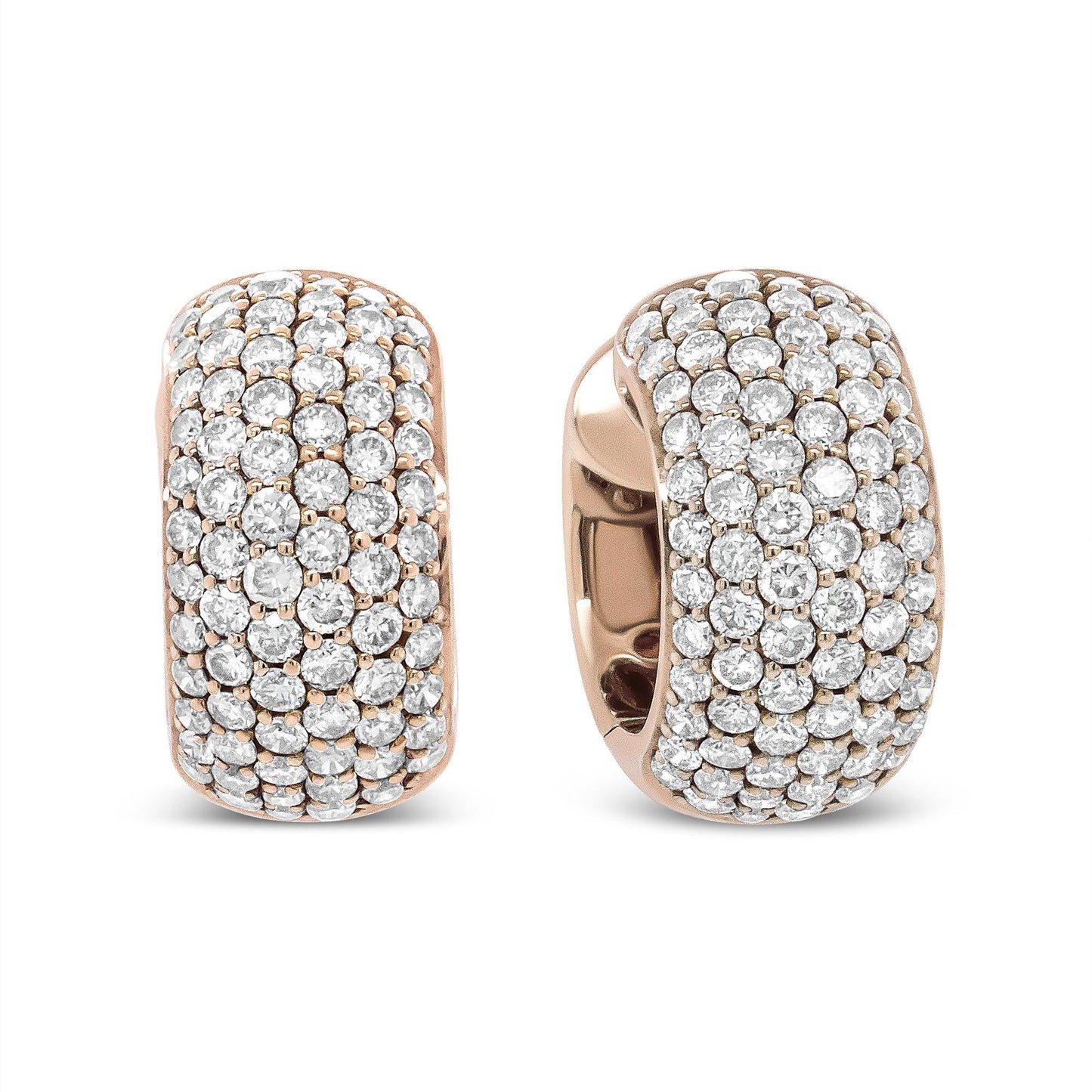 18K Rose Gold 3 1/8 Cttw Round Diamond Dome Hoop Earrings
