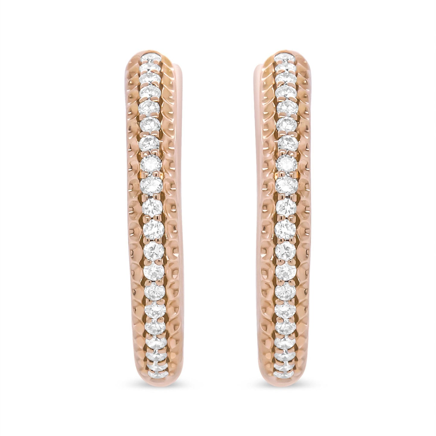 18K Rose Gold 1/3 Cttw Round Cut Diamond Hoop Earring