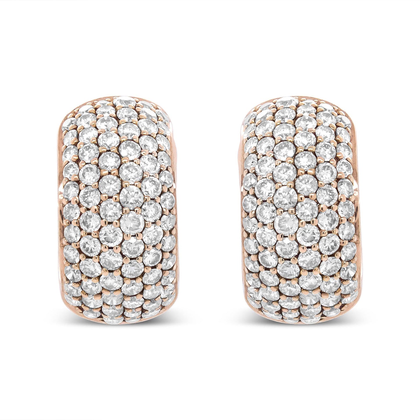 18K Rose Gold 3 1/8 Cttw Round Diamond Dome Hoop Earrings