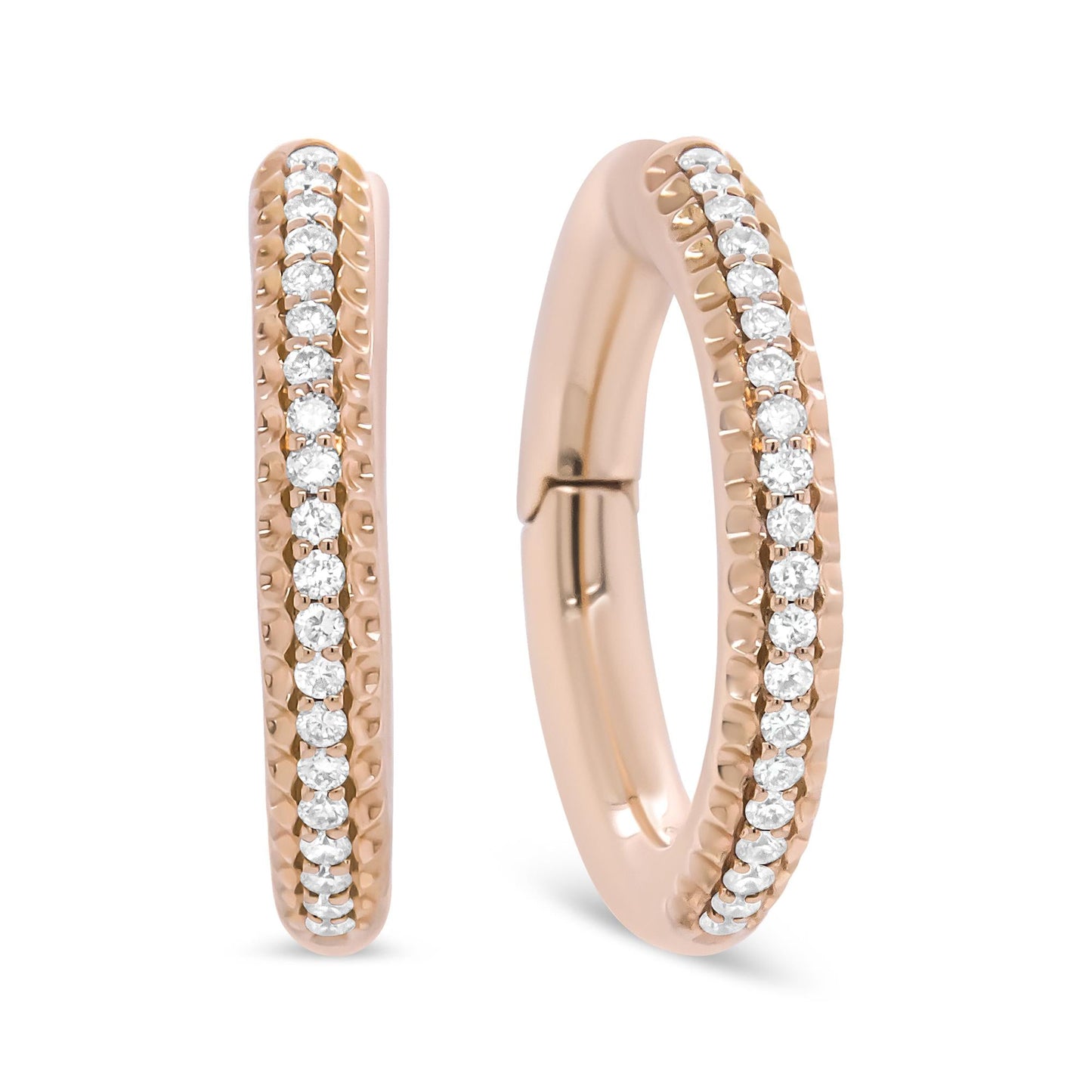 18K Rose Gold 1/3 Cttw Round Cut Diamond Hoop Earring