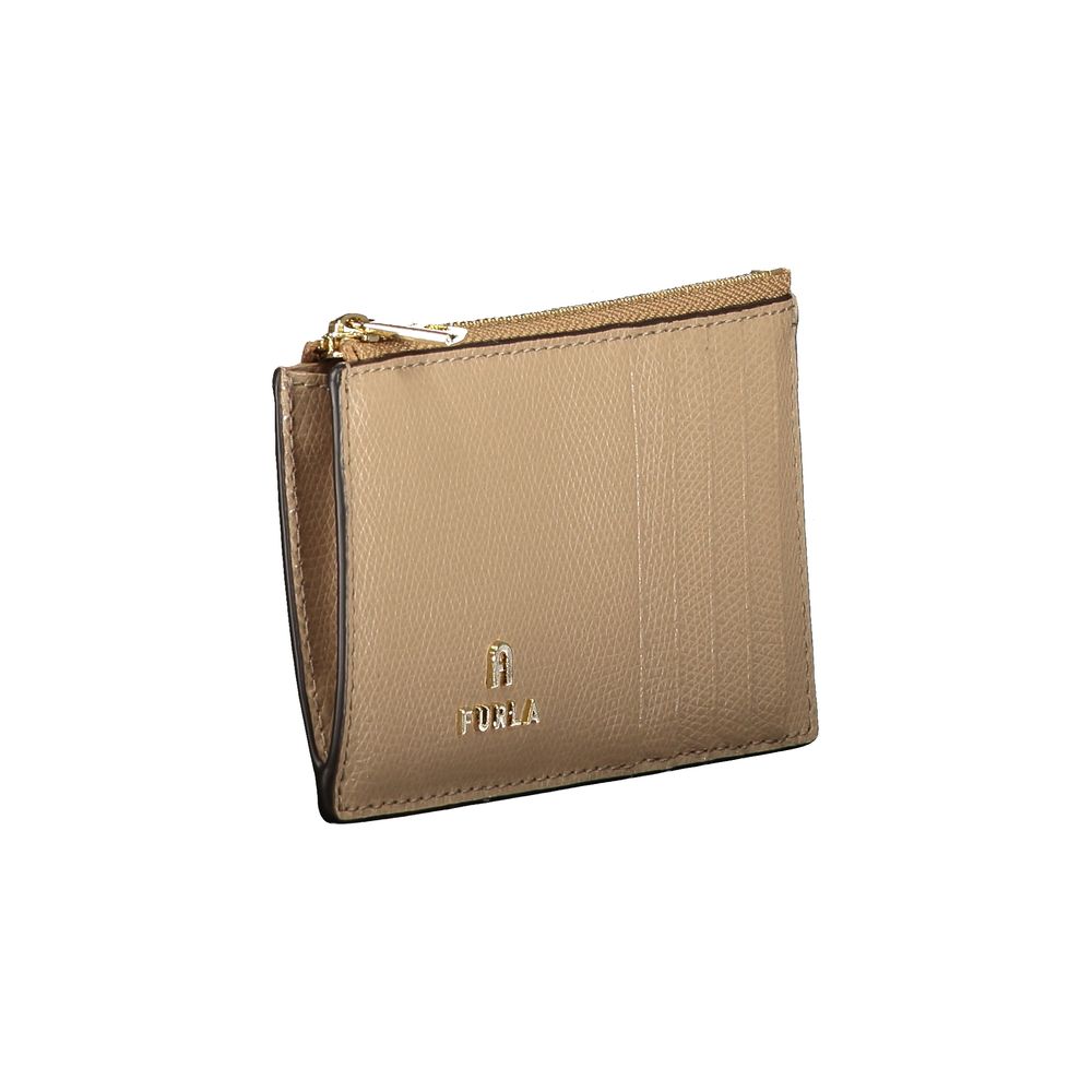 Furla Leather Zipped Card Wallet Sandy Brown Beige