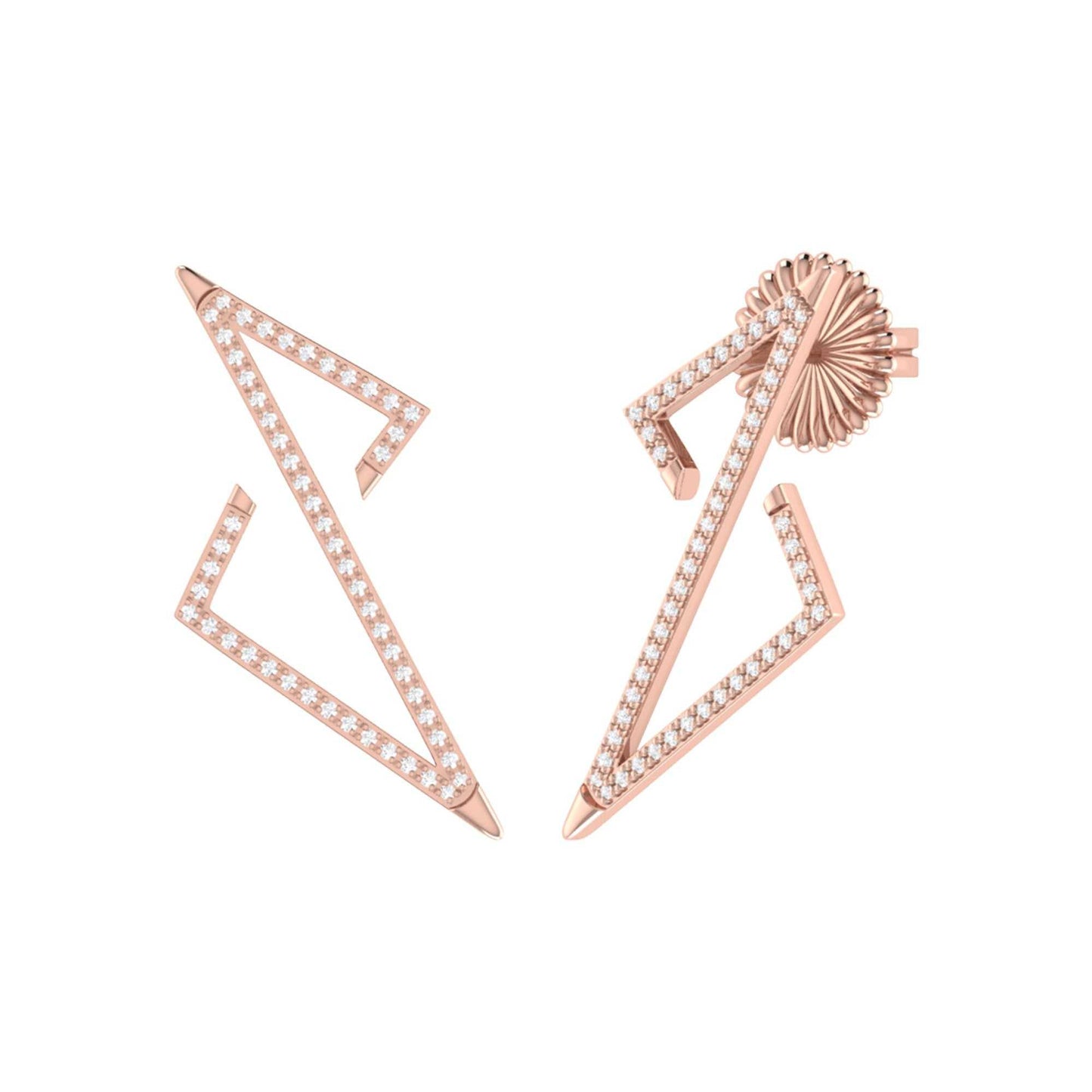 Electric Spark Zig Zag Diamond Earrings in 14K Rose Gold Vermeil, 925 Sterling Silver, 0.28 carat diamonds.