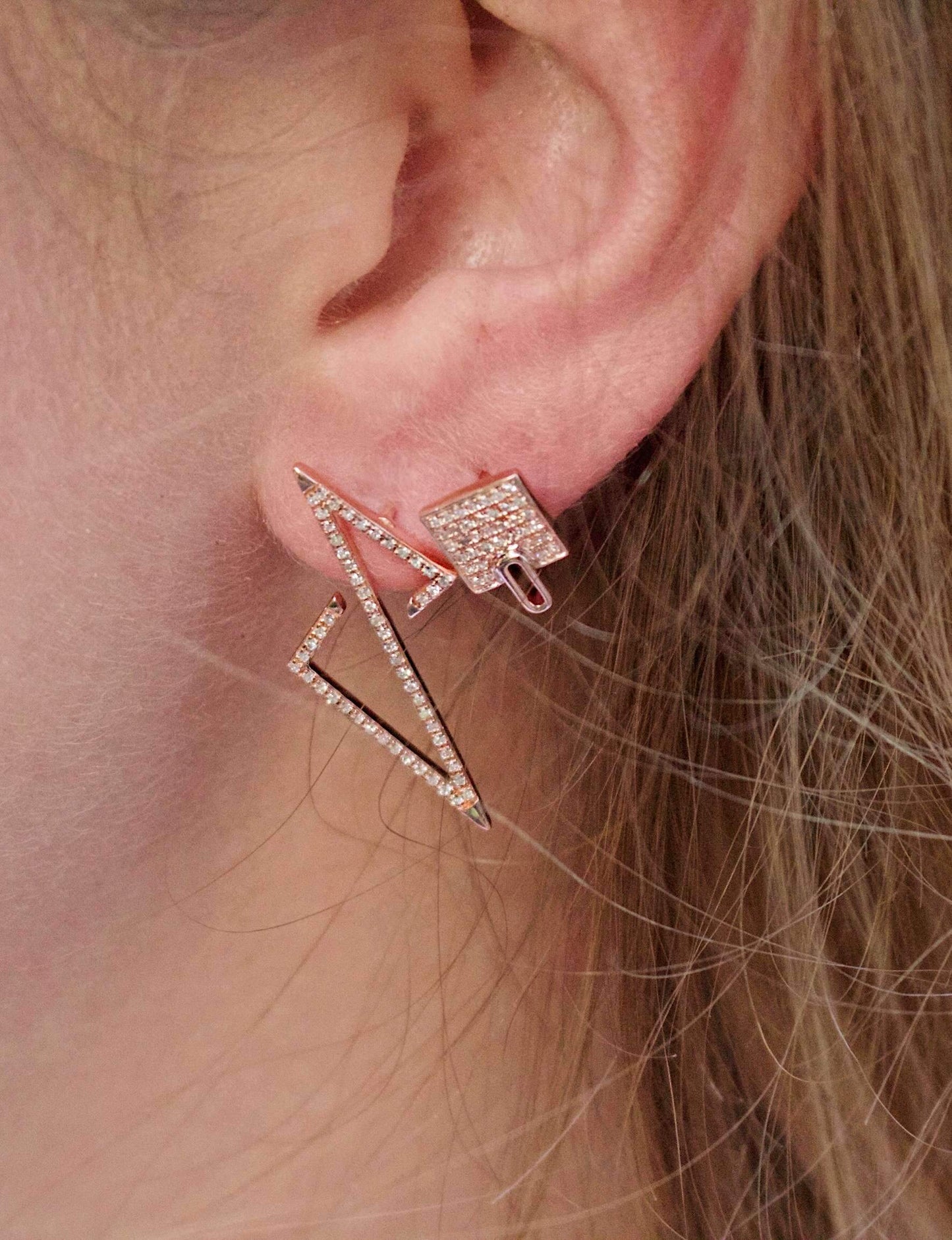 Sidewalk Square Diamond Stud Earrings in 14K Rose Gold Vermeil on
