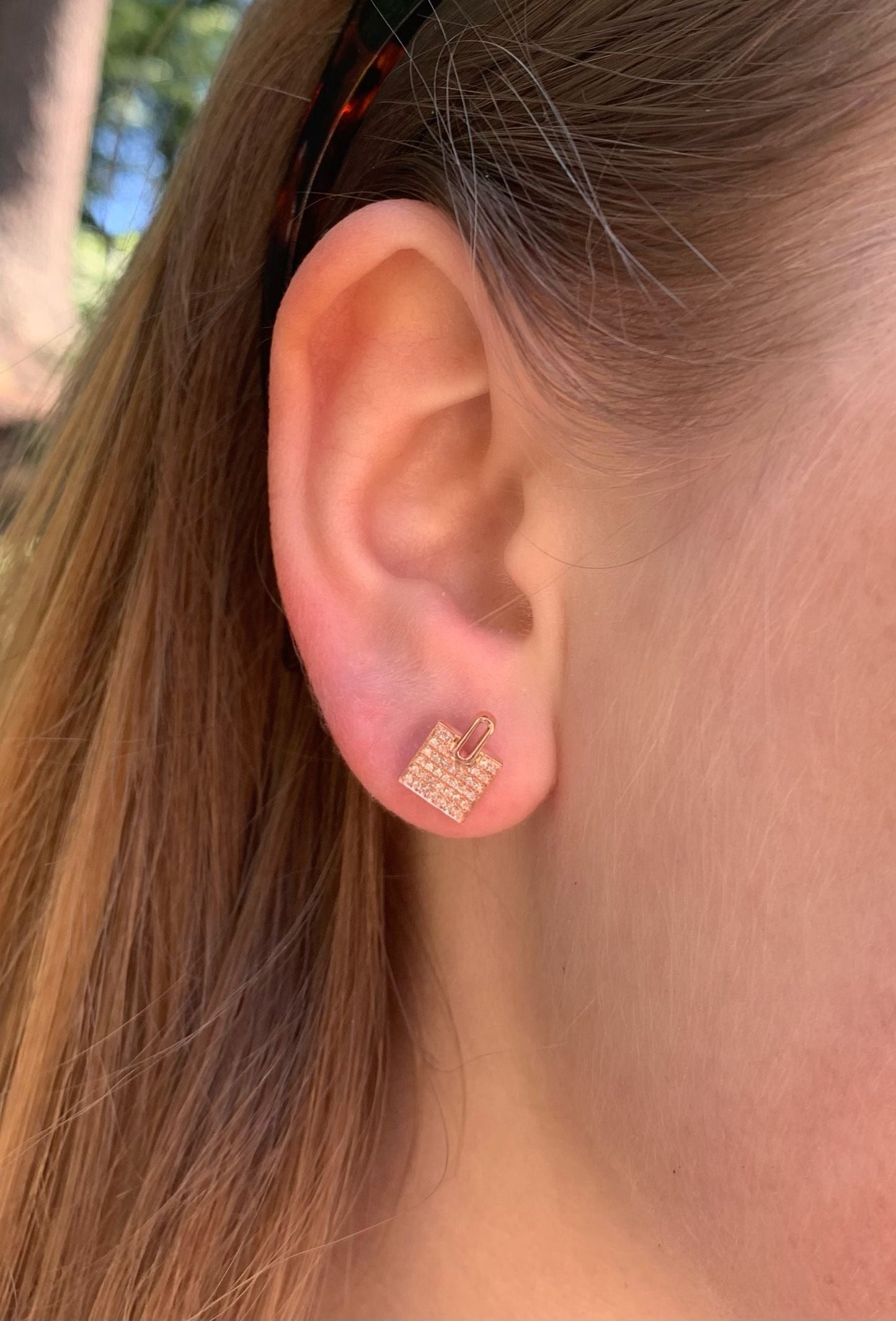 Sidewalk Square Diamond Stud Earrings in 14K Rose Gold Vermeil on