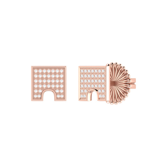 City Arches Square Diamond Stud Earrings in 14K Rose Gold Vermeil on