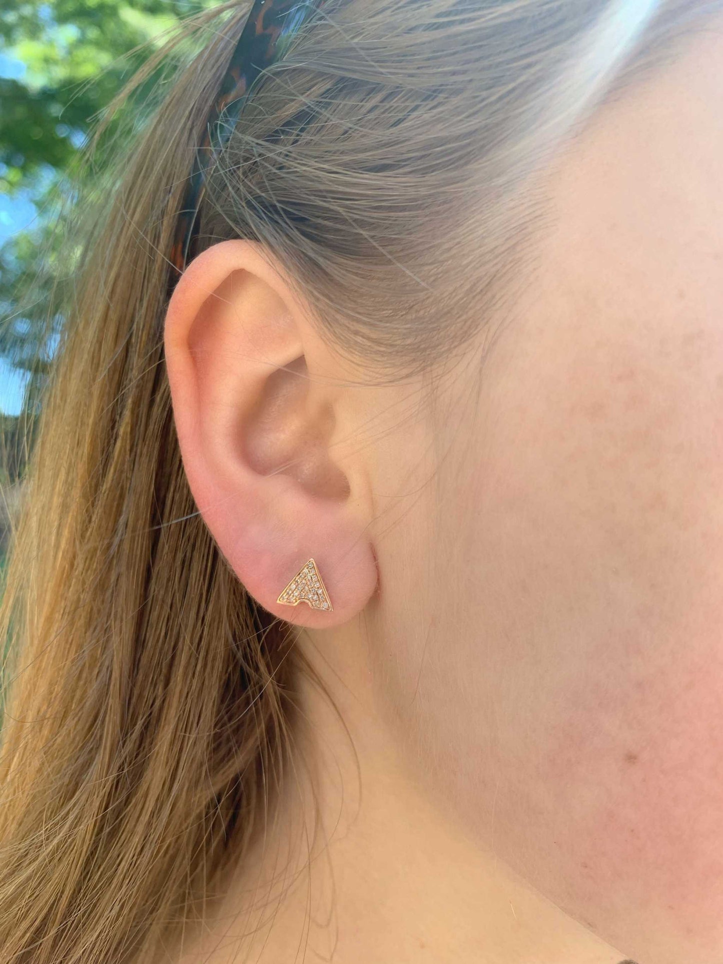 Skyscraper Triangle Diamond Stud Earrings in 14K Rose Gold Vermeil on