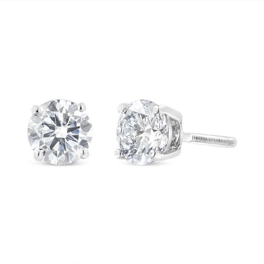 14K white gold lab-grown diamond solitaire stud earrings with 1 1/2 carat total weight.