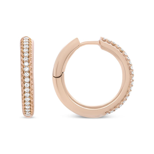 18K Rose Gold 1/3 Cttw Round Cut Diamond Hoop Earring