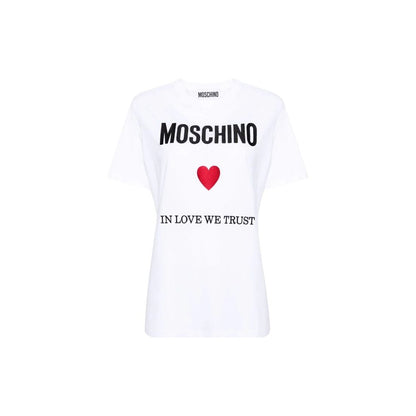 Moschino Weißes Baumwoll-T-Shirt mit gesticktem Herzlogo der Stadt Marbella