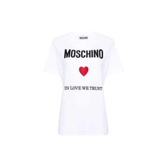 Moschino White Cotton T-Shirt Marbella Town Embroidered Heart Logo
