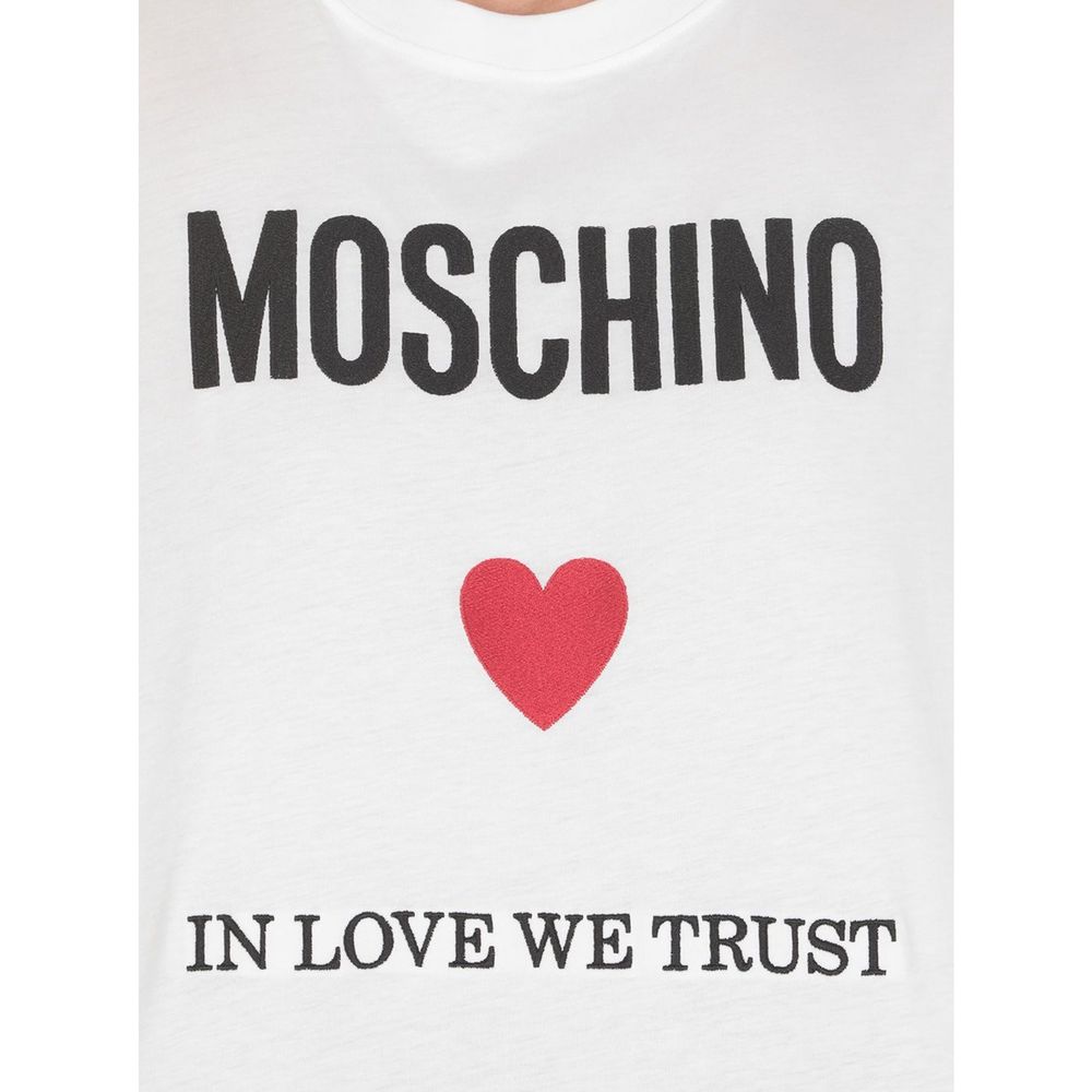 Moschino Weißes Baumwoll-T-Shirt mit gesticktem Herzlogo der Stadt Marbella