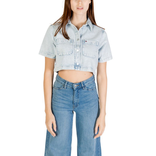 Tommy Hilfiger Cropped Shirt Recycled Cotton Light Blue