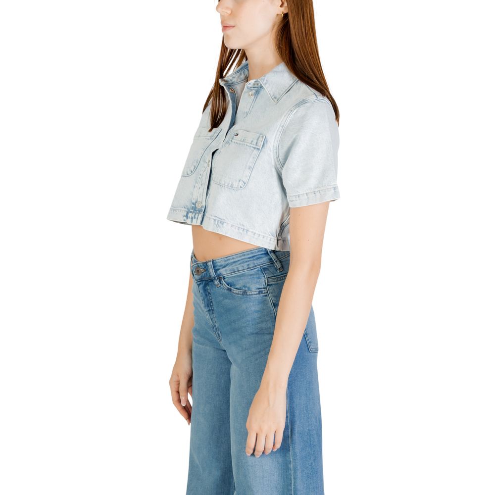 Tommy Hilfiger Cropped Shirt Recycled Cotton Light Blue