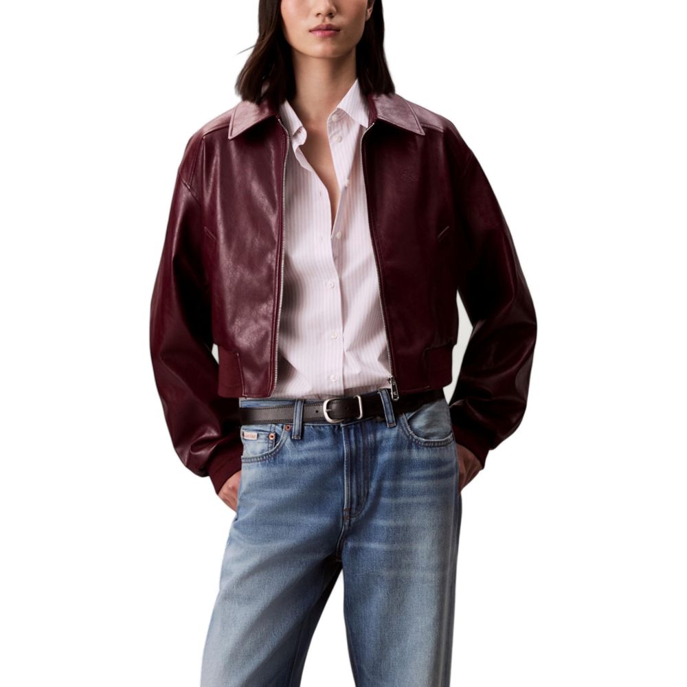 Calvin Klein Jeans Cropped Leather-Effect Jacket - Bordeaux