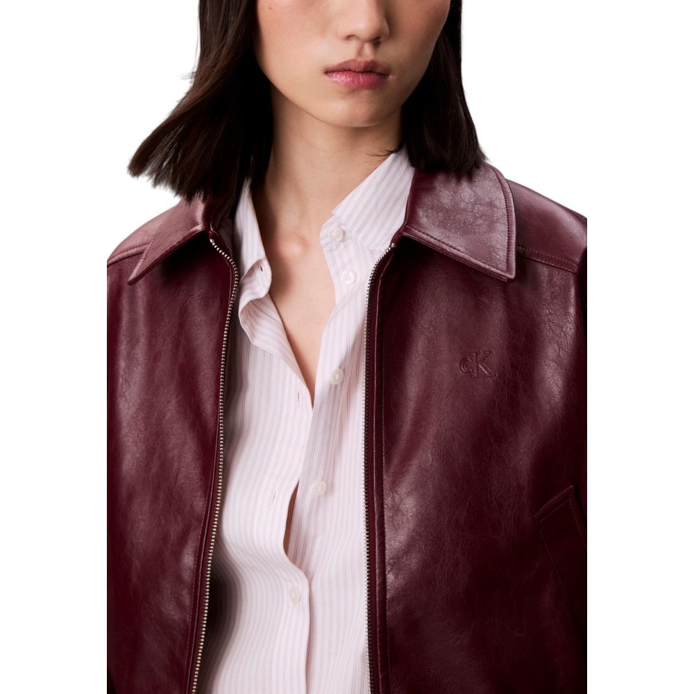 Calvin Klein Jeans Cropped Leather-Effect Jacket - Bordeaux