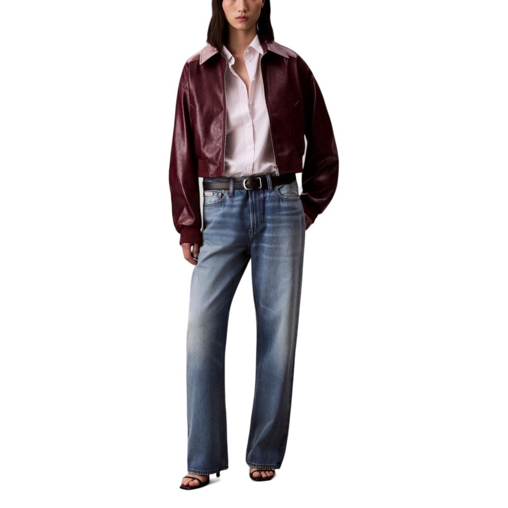 Calvin Klein Jeans Cropped Leather-Effect Jacket - Bordeaux