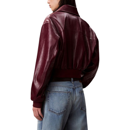 Calvin Klein Jeans Cropped Leather-Effect Jacket - Bordeaux