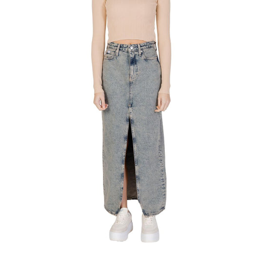 Calvin Klein Jeans Straight-Cut Long-Length Skirt Blue Sea Wave Marbella Town