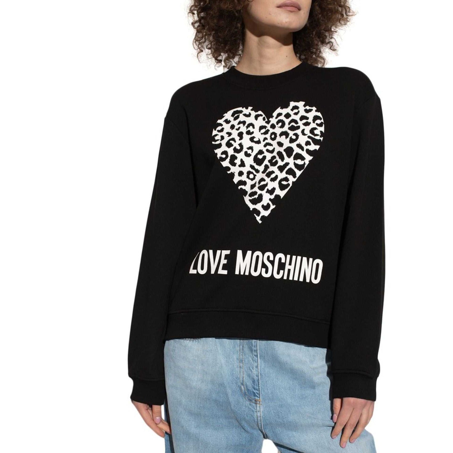 Love Moschino black women's cotton sweatshirt with visible logo and long sleeves