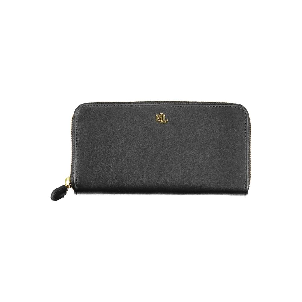 Ralph Lauren black leather wallet with zip closure and multiple compartments in Nero color