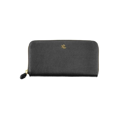 Ralph Lauren black leather wallet with zip closure and multiple compartments in Nero color