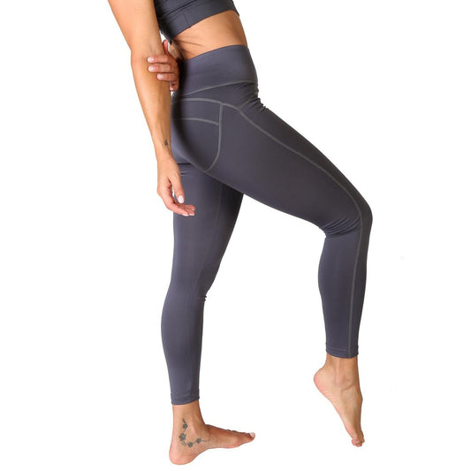 Woman wearing gray shapewear Bodyboo Leggings made of microfiber and elastane, mid-rise fit