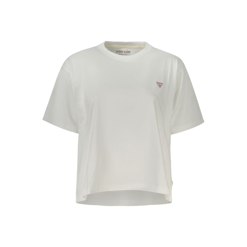 Guess Jeans Bianco Cotton women's white organic cotton T-shirt with logo applique and boxy fit