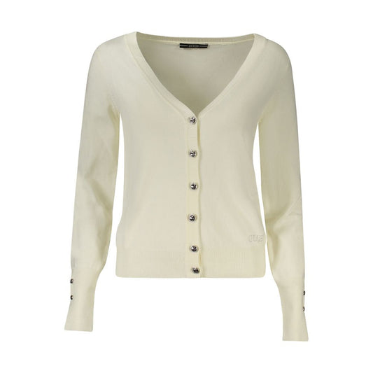 Guess Jeans Bianco Viscosa women's cardigan with rhinestone GUESS logo and V-neck design