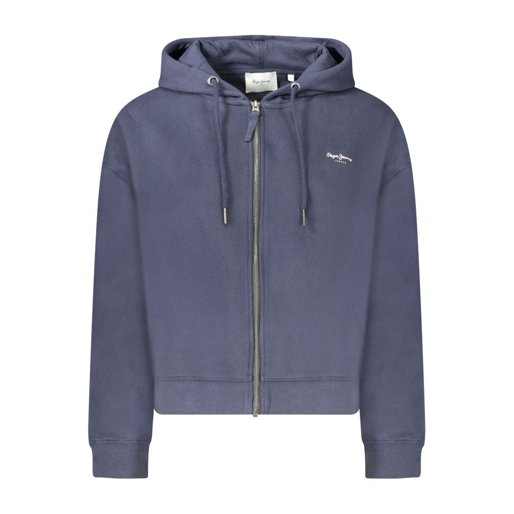Pepe Jeans Blue Cotton Women's Hoodie long-sleeve zip-up with logo and print