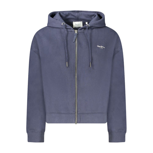 Pepe Jeans Blue Cotton Women's Hoodie long-sleeve zip-up with logo and print