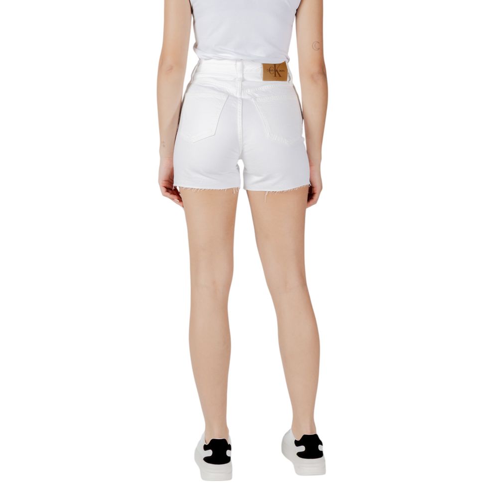 Calvin Klein Jeans white cotton women's shorts with button, zip closure, and pockets for summer style