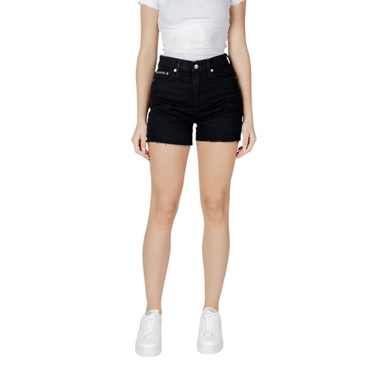 Calvin Klein Jeans black cotton women's shorts with button closure and pockets for summer SS25