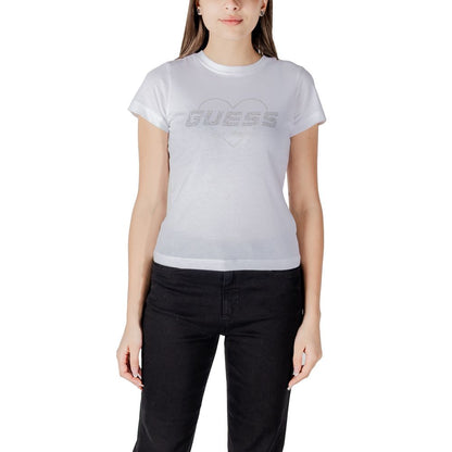 Guess Active white cotton t-shirt for women with Guess logo, perfect for casual spring and summer wear
