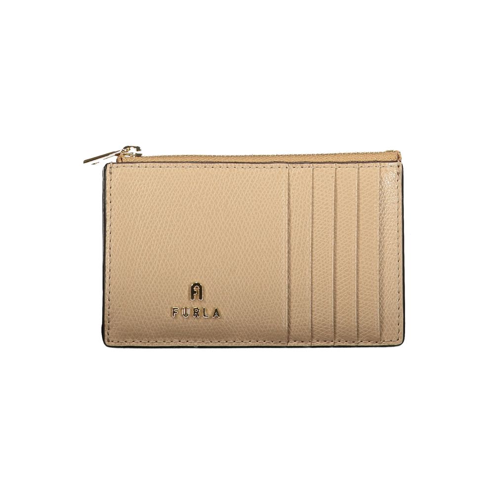 Furla Leather Zipped Card Wallet Sandy Brown Beige