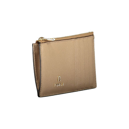 Furla Leather Zipped Card Wallet Sandy Brown Beige