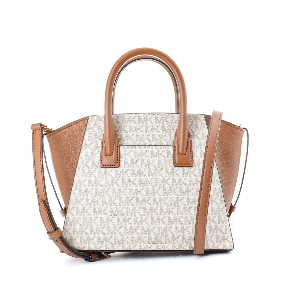 Designer handbag with brown accents on a white background