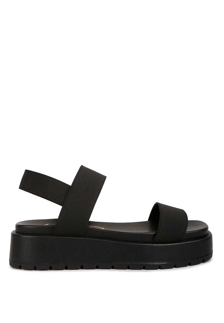 Chunky Flatform Sandals with Elasticated Straps and Lug Sole Platforms in Black