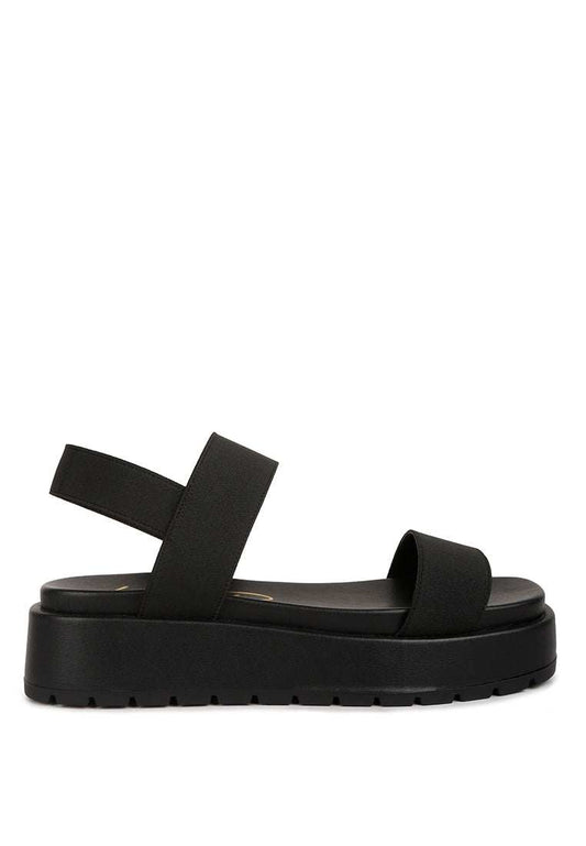 Chunky Flatform Sandals with Elasticated Straps and Lug Sole Platforms in Black