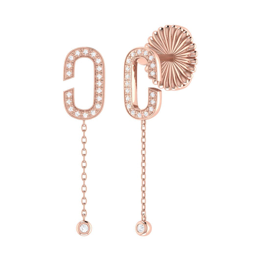 Celia C Diamond Drop Earrings in 14K Rose Gold Vermeil, featuring natural diamonds in micro pave and bezel setting.
