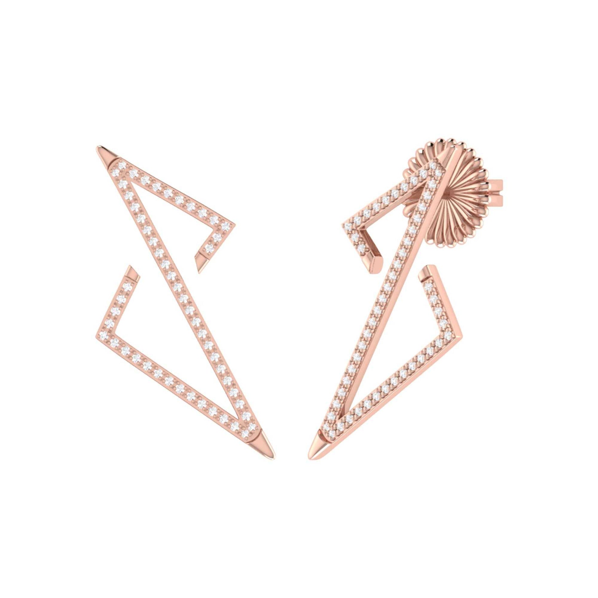 Electric Spark Zig Zag Diamond Earrings in 14K Rose Gold Vermeil, 925 Sterling Silver, 0.28 carat diamonds.