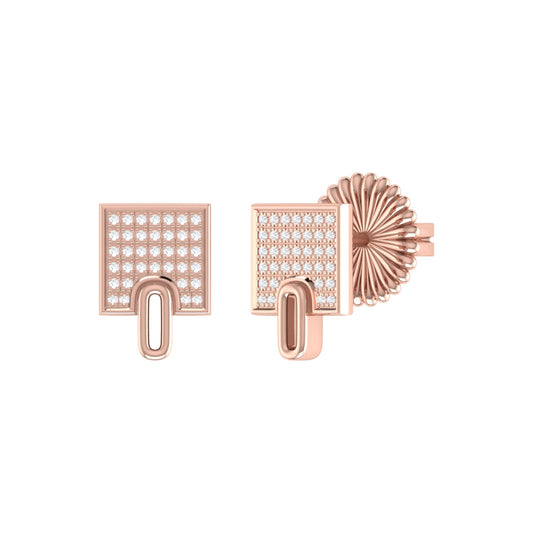 Sidewalk Square Diamond Stud Earrings 14K Rose Gold Vermeil with natural diamonds micro pave setting