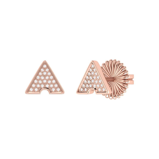 Skyscraper Triangle Diamond Stud Earrings in 14K Rose Gold Vermeil.