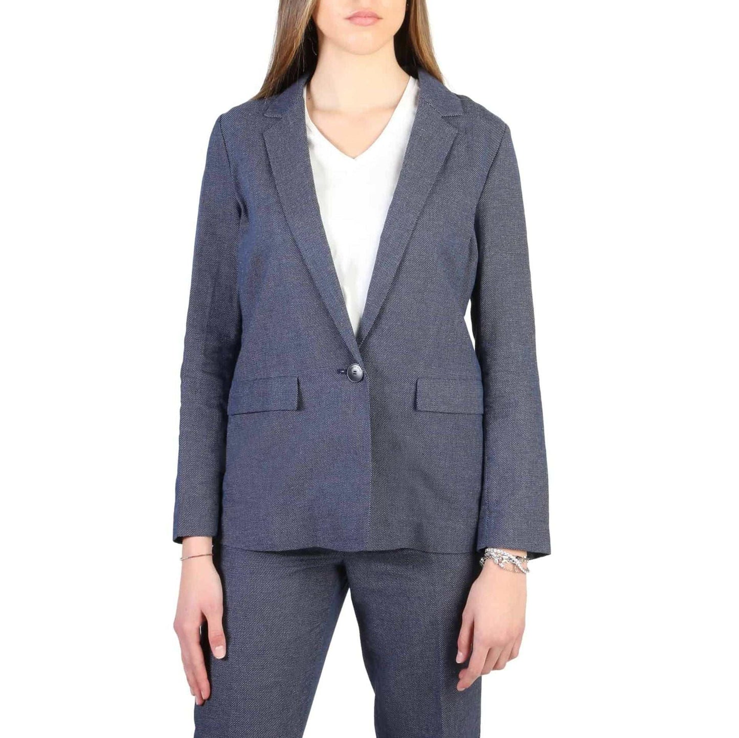 Armani Jeans blue women's cotton-linen blazer with button closure