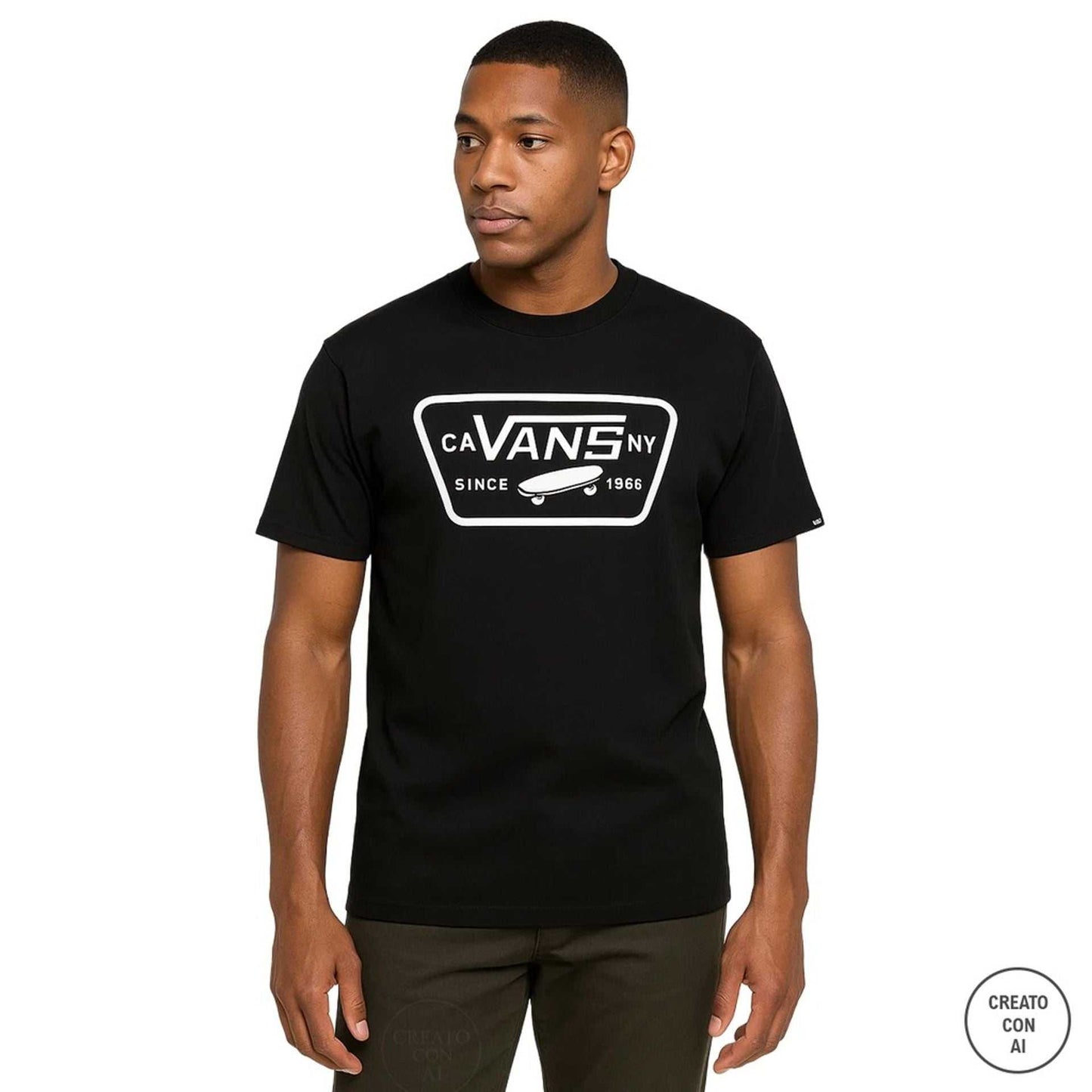 Black Vans male T-shirt with short sleeves and visible logo, 100% cotton